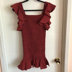 NWT Francesca’s Olivaceous Smocked Ruffle Dress